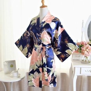 QXQTER Floral Satin Robe Silk